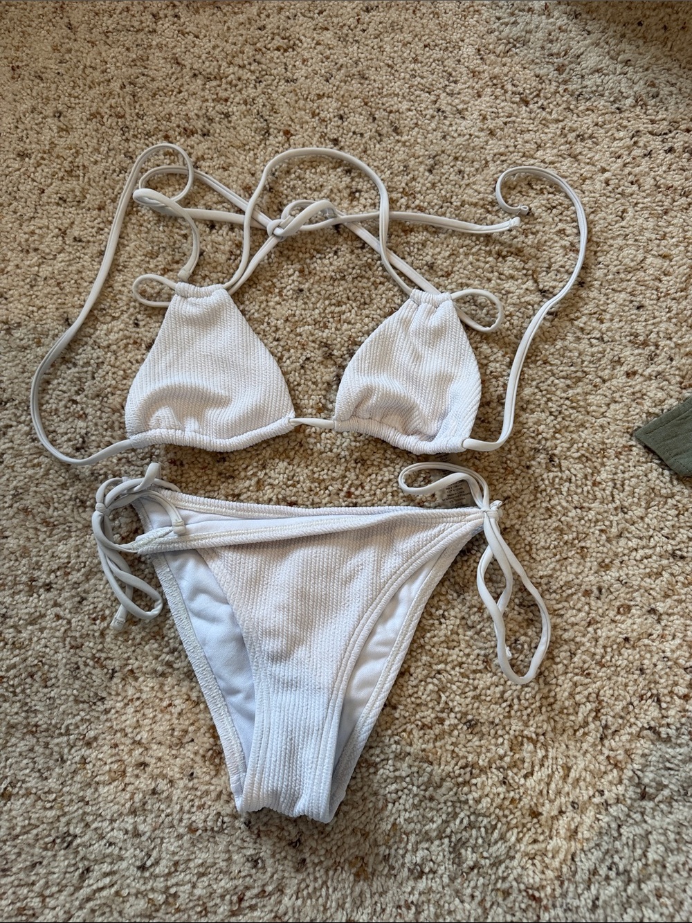 White Ribbed String Bikini Set
